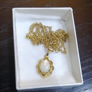 Elegant White Cat Eye Gold Plated Necklace 18" Long